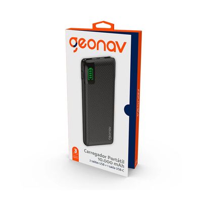Carregador Portátil com Saídas USB + USB-C 10.000mAh Geonav Preto