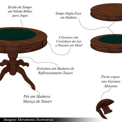 Conjunto Mesa de Jogos Carteado Bellagio Tampo Reversível Verde e 6 Cadeiras Madeira Poker Base Estrela Linho Cinza/Imbuia G42 - Gran Belo