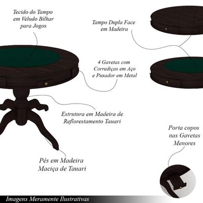 Conjunto Mesa de Jogos Carteado Bellagio Tampo Reversível Verde e 6 Cadeiras Madeira Poker Base Estrela Linho Cinza/Tabaco G42 - Gran Belo