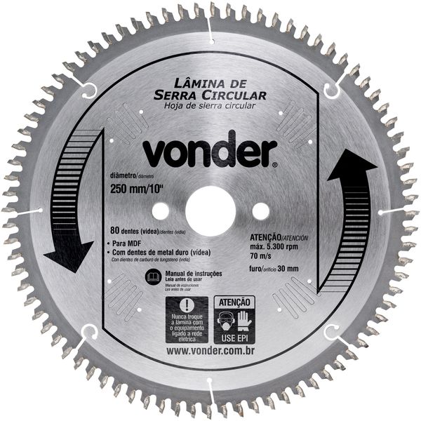 Lamina Serra Circular Vídea 250x30x3,0mm 80 Dentes 5300 Rpm