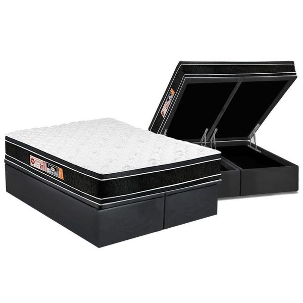 Cama Box Baú Queen: Colchão Espuma D33 Castor Black E White Double Face + Base Gray(158X198)