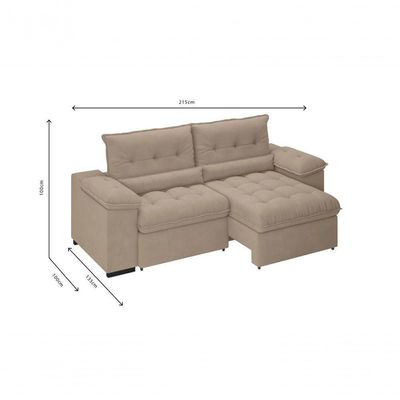 Sofá Arezzo Retrátil/reclinável 4 Lugares Suede Cappucino 2,15m - Xflex Sofás