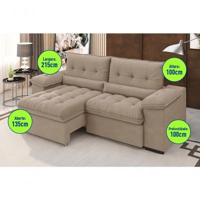 Sofá Arezzo Retrátil/reclinável 4 Lugares Suede Cappucino 2,15m - Xflex Sofás
