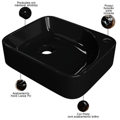 Cuba de Apoio Retangular Para Banheiro Lavabo Cross C01 RO36W Preto - Lyam