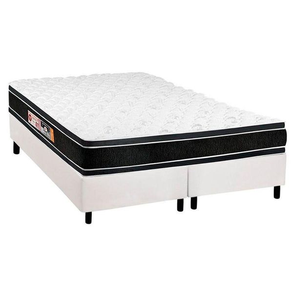 Cama Box Queen: Colchão Espuma Castor D33 Black E White Double Face + Base White(158X198)