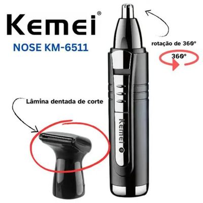 Maquina de cortar Barbeador Elétrico Aparador de pelos orelha e nariz 2 em 1 kemei km-6511 Bivolt