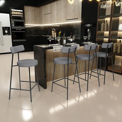 Kit 03 Banquetas Baixa Para Cozinha Sala De Jantar Bancada Milão L02 Linho Cinza Escuro