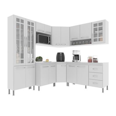 Cozinha Modulada Completa Fidelitá Viena 7 Peças 410cm 16 Portas 3 Gavetas Com Tampo Branco