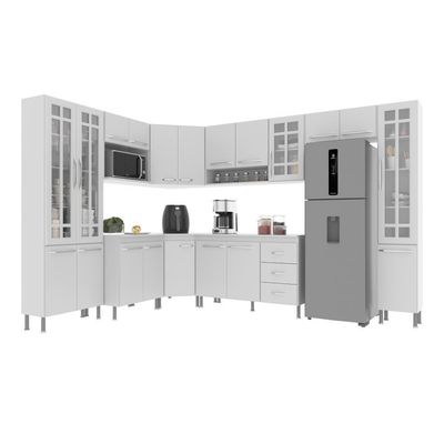 Cozinha Modulada Completa Fidelitá Viena 9 Peças 515cm 20 Portas 3 Gavetas Com Tampo Branco