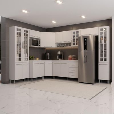 Cozinha Modulada Completa Fidelitá Viena 9 Peças 515cm 20 Portas 3 Gavetas Com Tampo Branco