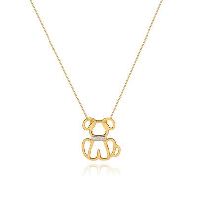 Colar Pingente De Cachorro com Zirconias banhado ouro semijoia