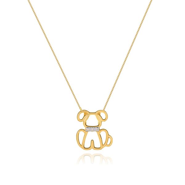 Colar Pingente De Cachorro com Zirconias banhado ouro semijoia