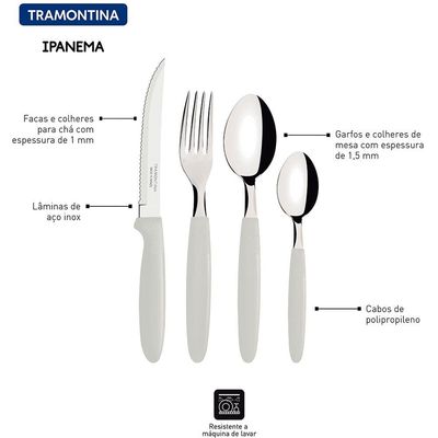 Faqueiro 24 Peças Tramontina Ipanema em Aço Inox Branco