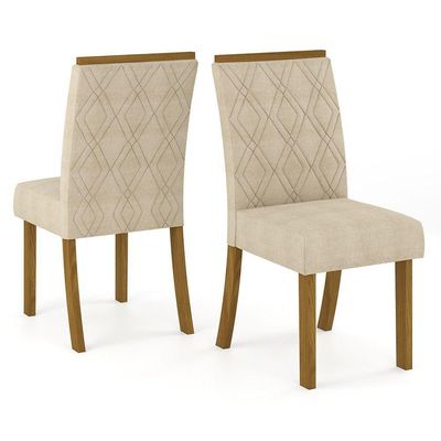 Conjunto Sala De Jantar Tampo Mdf Com Vidro Canto Arredondado 160 Cm 06 Cadeiras Lupita Casa 812 Nature Com Off White E Linho