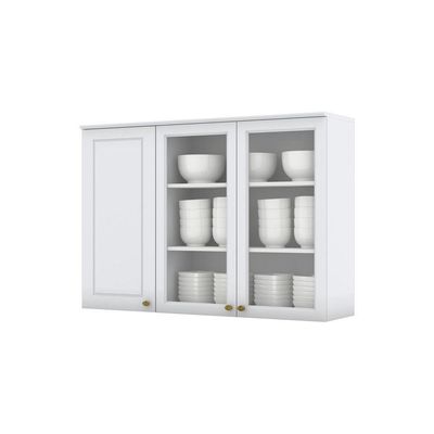 Armário Aéreo 120 Cm 03 Portas De Vidro Amy Branco Hp Casa 812 Branco Hp