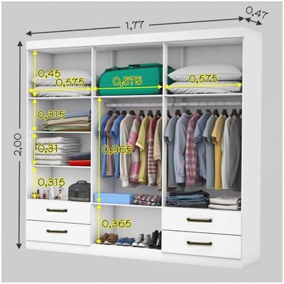 Guarda Roupa Casal Lu 6 Portas 4 Gavetas Com Espelho Branco