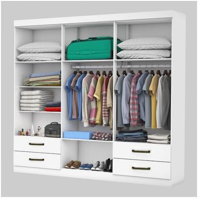 Guarda Roupa Casal Lu 6 Portas 4 Gavetas Com Espelho Branco