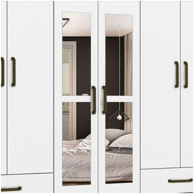 Guarda Roupa Casal Lu 6 Portas 4 Gavetas Com Espelho Branco