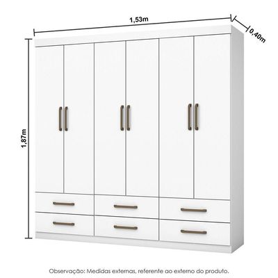 Guarda Roupa Infantil Ariel 6 Portas 6 Gavetas Branco