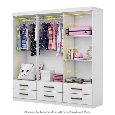Guarda Roupa Infantil Ariel 6 Portas 6 Gavetas Branco