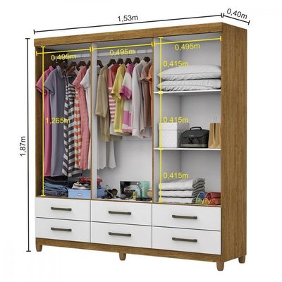 Guarda Roupa D22 6 Portas 6 Gavetas Com Pés Carioca Móveis Freijó Com Branco