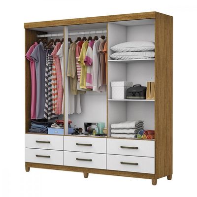 Guarda Roupa D22 6 Portas 6 Gavetas Com Pés Carioca Móveis Freijó Com Branco