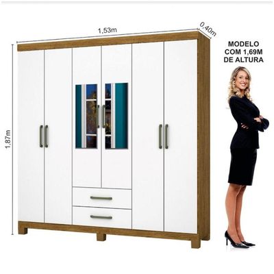 Guarda Roupa Casal 6 Portas Carioca Móveis Freijó Branco