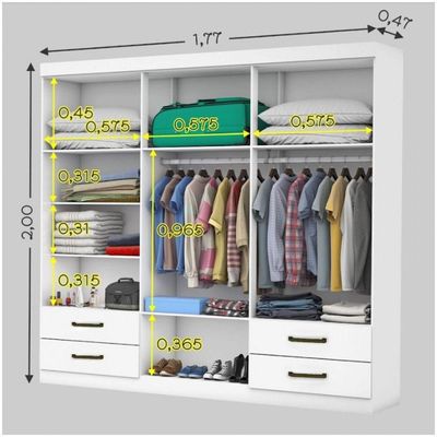 Guarda Roupa Casal Lu 6 Portas 4 Gavetas Branco