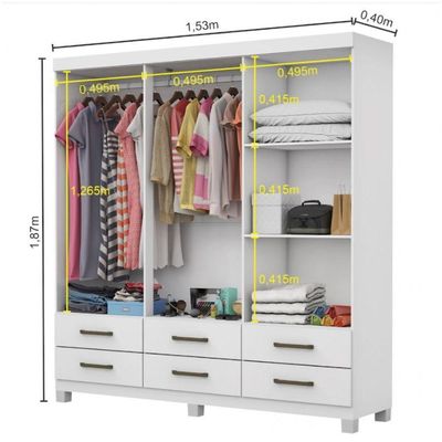 Guarda Roupa Casal D22 6 Portas 6 Gavetas Branco