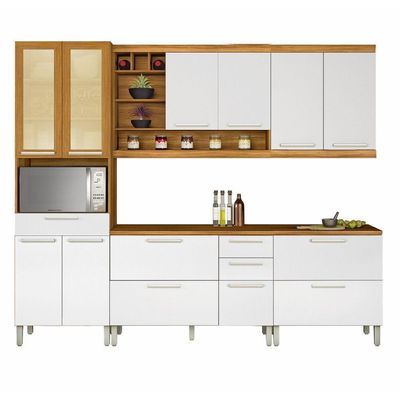 Cozinha Com 5 Peças Premium Mdf Nesher Freijó Com Branco