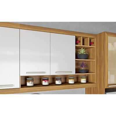 Cozinha Com 5 Peças Premium Mdf Nesher Freijó Com Branco