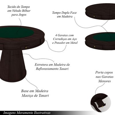 Conjunto Mesa de Jogos Carteado Bellagio Tampo Reversível Verde e 4 Cadeiras Madeira Poker Base Cone Linho Cinza/Tabaco G42 - Gran Belo