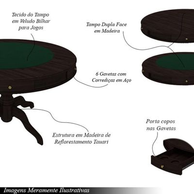 Conjunto Mesa de Jogos Carteado Bellagio Tampo Reversível e 6 Cadeiras Madeira Poker Base Estrela Veludo Preto/Tabaco G42 - Gran Belo