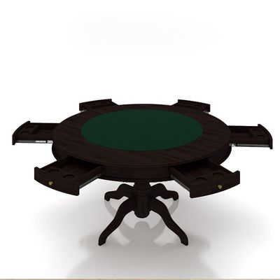 Conjunto Mesa de Jogos Carteado Bellagio Tampo Reversível e 6 Cadeiras Madeira Poker Base Estrela Veludo Preto/Tabaco G42 - Gran Belo