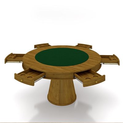Conjunto Mesa de Jogos Carteado Bellagio Tampo Reversível e 6 Cadeiras Madeira Poker Base Cone Veludo Verde/Mel G42 - Gran Belo