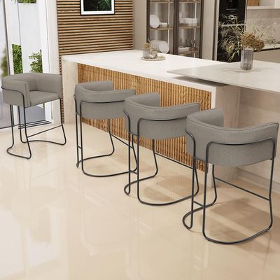 Banqueta Decorativa Fixa Baixa Base de Aço Preto Betina D02 Linho Bege D-463 - Lyam Decor