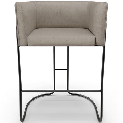 Banqueta Decorativa Fixa Baixa Base de Aço Preto Betina D02 Linho Bege D-463 - Lyam Decor