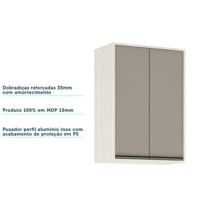 Armário Aéreo De Cozinha 60cm 2 Portas 2 Prateleiras Linea