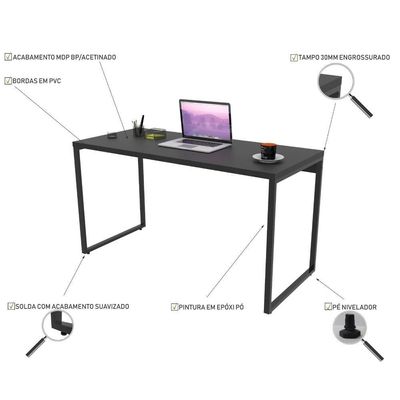 Mesa Para Escritório Estilo Industrial 135 Cm Preto Onix