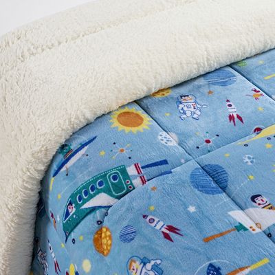 Coberdrom Cobertor Fantasy Solteiro Infantiil Sherpa Manta Toque Lã de Carneiro - Astronauta