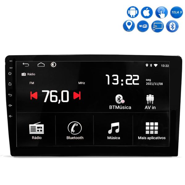 Central Multimídia 9 Polegadas Roadstar RS-905BR Android 8.1 Wi-fi GPS USB Bluetooth