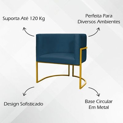 Poltrona Decorativa Recepção Luna Suede Cores Base De Ferro Dourada - Azul-marinho, Suede