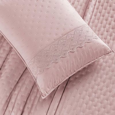 Kit Cobre Leito Colcha Nobre Casal King 3 Peças Micropercal 200 Fios Matelado - Sal Rosa