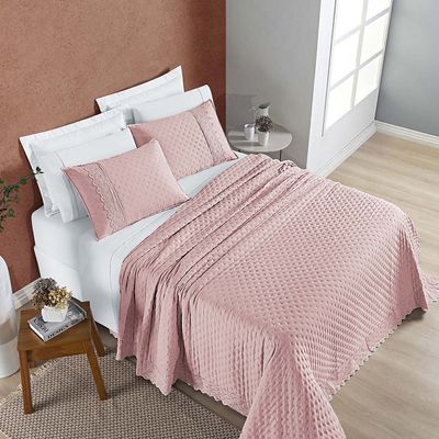 Kit Cobre Leito Colcha Nobre Casal King 3 Peças Micropercal 200 Fios Matelado - Sal Rosa