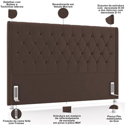 Cabeceira Cama Box Casal 140cm Estofada Frizza P05 Veludo Marrom - Lyam Decor