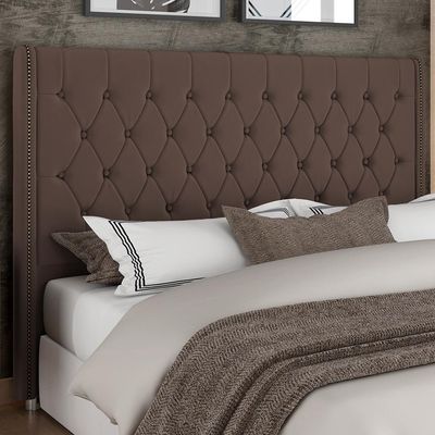 Cabeceira Cama Box Casal 140cm Estofada Frizza P05 Veludo Marrom - Lyam Decor