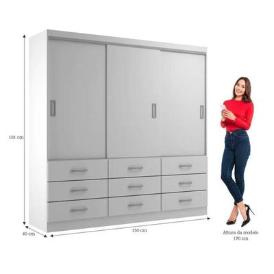 Guarda Roupa Casal Isabela 03 Portas 09 Gavetas - Branco Branco