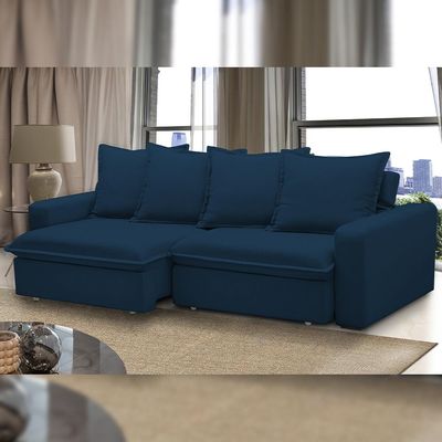 Sofá Retrátil Reclinável Para Sala de Estar Living 215cm Vêneto F04 Veludo Azul - Lyam Decor
