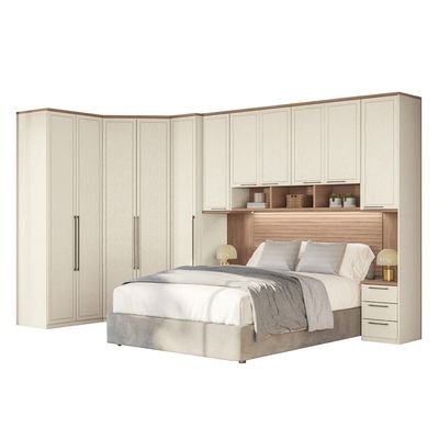 Guarda-roupa Modulado 166 Toledo 11 Portas e 12 Gavetas Casal com Closet 7 peças 195 cm largura Areia com Wood