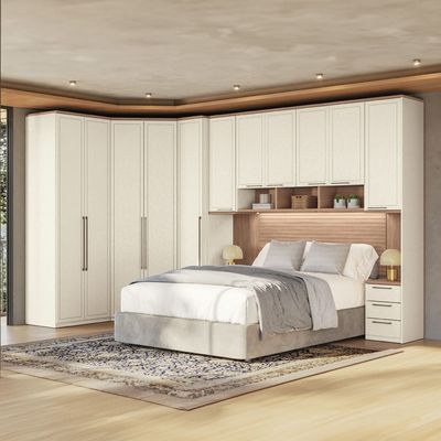 Guarda-roupa Modulado 166 Toledo 11 Portas e 12 Gavetas Casal com Closet 7 peças 195 cm largura Areia com Wood